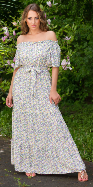 Trendy Off-Shoulder Maxidress with flower print Purple